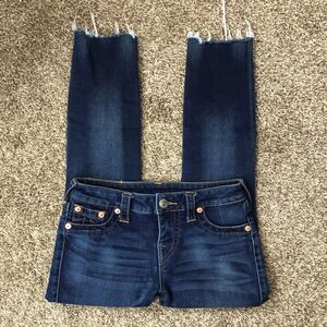 True Religion ankle cropped jeans with raw hem size 26